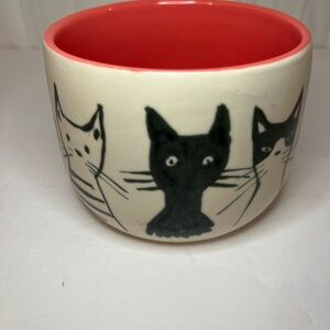 Anthropologie Coral and Black Cat Mug